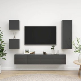 vidaXL 5 pcs conjunto de móveis de TV contraplacado cinzento brilhante