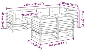 7pcs conj. sofás jardim c/ almofadões pinho maciço castanho mel
