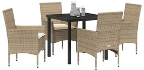 Conjunto de Jantar de Jardim com 5 Peças e Almofadas Beges em Rattan S