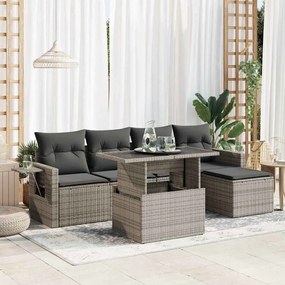6 pcs conjunto sofás de jardim com almofadões vime cinzento