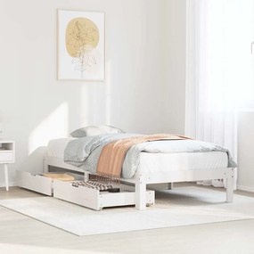 vidaXL Estrutura de cama c/ gavetas 90x200 cm pinho maciço branco