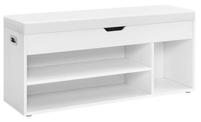 Banco de sapatos VASAGLE com almofada, banco de armazenamento com assento acolchoado, 3 compartimentos, armazenamento oculto, prateleiras, sala de estar, sala de estar, corredor, quarto, capacidade de carga 150 kg, branco