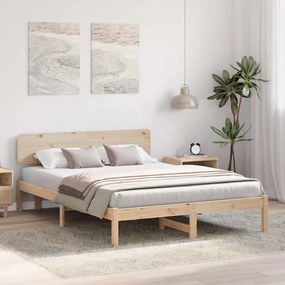 Estrado de cama com cabeceira 200x200 cm em madeira de pinho.
