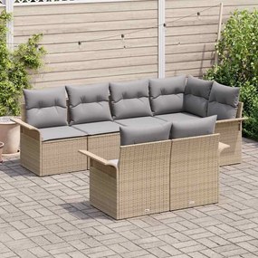 Conjunto de Sofá de Jardim de 7 Peças com Almofadas Bege de Polyrattan