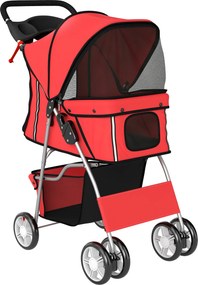 PawHut Carrinho para Cães Pequenos com Cesta de Armazenamento Suportes para Copos Rodas e Almofada Lavável 77x44x102 cm Vermelho | Aosom Portugal