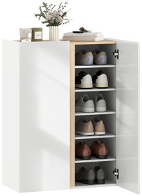 HOMCOM Sapateira de 6 Níveis com 2 Portas em Branco Brilhante Sapateira de Entrada com Fechamento Suave e Prateleiras Ajustáveis para 18 Pares de Sapatos 70x33,5x95 cm Branco
