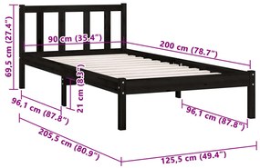 Estrutura de Cama Jane em Madeira de Pinho - 90x200 cm - Preto - Desig