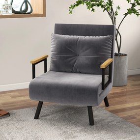 Poltrona Convertível em Cama Poltrona 3 em 1 Convertível em Cama com Encosto Ajustável em 5 Níveis 63x73x81 cm Cinza