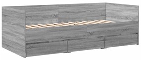 Sofá-cama com gavetas sem colchão 75x190 cm cinzento sonoma