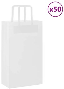 vidaXL Sacos de papel 50 unid com alças branco 21x11x36 cm