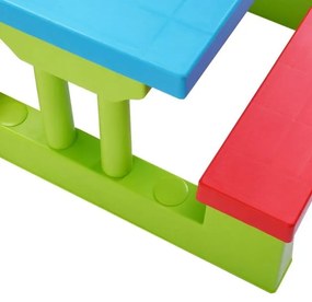 Conjunto de mesa e banco infantil para exterior com guarda-sol para crianças Mobiliário de piquenique para crianças 67 x 41 x 47 cm Multicolor