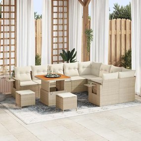 Conjunto de Sofá de Jardim vidaXL 12 Peças com Almofadas Bege em Rattan Poliéster Acácia