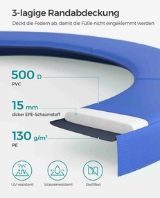 Trampolim 244 cm com rede segurança e escada Preto-Azul