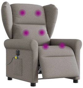 vidaXL Poltrona reclinável massagens elétrica tecido cinza-acastanhado