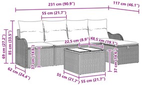 Conjunto de Sofá de Jardim de 6 Peças com Almofadas Castanho Rattan Si