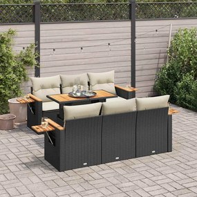 7 pcs conjunto sofás jardim c/ almofadões vime PE/acácia preto