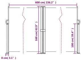 Toldo lateral retrátil 160x600 cm bege