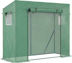 Estufa de jardim com proteção UV, 2 janelas com redes mosquiteiras + barras de reforço, 200 x 77 x 169 cm, aço com revestimento PE verde