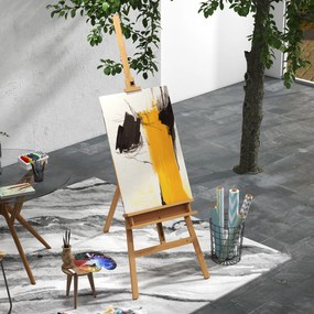 Cavalete de pintura dobrável em faia com altura e ângulo ajustáveis, 65x110x180-235 cm, madeira natural