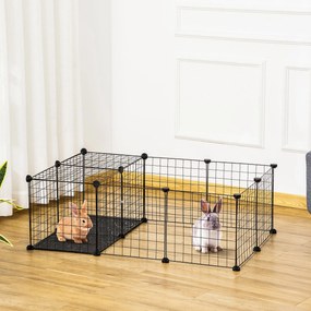 Recinto para pequenos animais – parque modular para coelhos, porquinhos-da-índia e roedores, preto