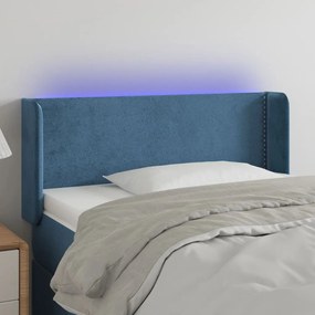 Cabeceira cama c/ luzes LED veludo 103x16x78/88 cm azul-escuro