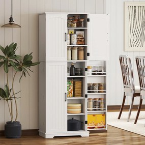 Armário Alto de Cozinha, 60 x 35 x 162 cm, 10 Compartimentos, Branco