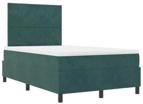 Cama Box com Colchão &amp; LED Verde Escuro 120x200 cm Veludo