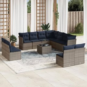 vidaXL 12 pcs conjunto sofás p/ jardim c/ almofadões vime PE cinzento