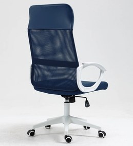 Cadeira de escritório VERTON, branco, rede e tecido azul escuro