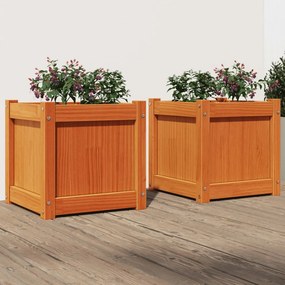 vidaXL Vasos/floreiras de jardim 2 pcs pinho maciço castanho cera