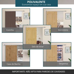 Ferragem para Porta Corredeira 186cm Kit de Acessórios para Porta Corredeira de Madeira com Trilho de Metal e 2 Roldanas Prata