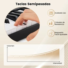 Teclado dobrável de 61 teclas com função Split 3 modos de ensino Microfone com alto-falantes duplos MP3 USB e MIDI 80 x 18,5 x 5,5 cm Preto