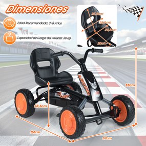 Kart a pedais para crianças com assento ajustável em 2 posições para crianças dos 3 aos 8 anos Capacidade de carga de 30 kg Preto