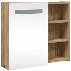 Armário espelhado p/ casa de banho c/ LEDs 60x13x52 cm carvalho