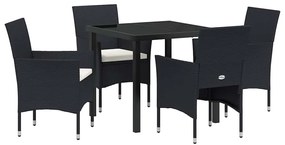 Conjunto de Jantar de Jardim de 5 Peças Preto em Rattan Sintético