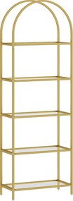 Estante de Vidro de 5 Níveis Estante de Arrumação Estrutura Arqueada Estante Estreita 60x30x175 cm Dourado