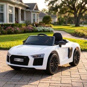 Carro elétrico para Crianças 12V AUDI R8 Spyder RS Rodas de EVA, controlo remoto Branco