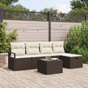 Conjunto de Sofá de Jardim de 6 Peças com Almofadas Castanho Rattan Po