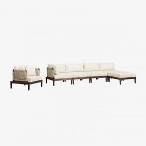 Conjunto De Jardim Com Sofá Modular De Canto De 4 Peças Com Puff E Poltrona Em Acácia Giulia Crema - Sklum