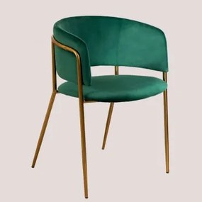 Pacote De 4 Cadeiras De Jantar Estofadas Nalon Dourado & Velluto Verde Selva & Terciopelo - Sklum