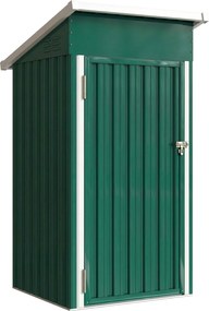Outsunny Abrigo Exterior Metálico 107,5x91x185 cm Abrigo de Jardim com Teto Inclinado Porta com Trinco Ventilação e Luvas Verde | Aosom Portugal
