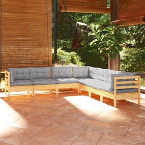 7 pcs conjunto lounge de jardim + almofadões cinza pinho maciço