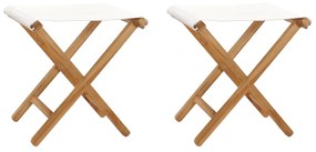 vidaXL Cadeiras dobráveis 2 pcs teca maciça e tecido branco nata