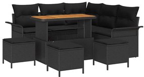 Conjunto de Sofá de Jardim 9 Peças com Almofadas de Rattan Poliéster P