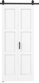 HOMCOM Porta Deslizante Dobrável com Ferragens 91,4x213,4 cm com Roldana Trilho de Aço Guia de Piso Puxador Branco | Aosom Portugal