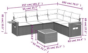 7 pcs conjunto de sofás p/ jardim c/ almofadões vime PE preto