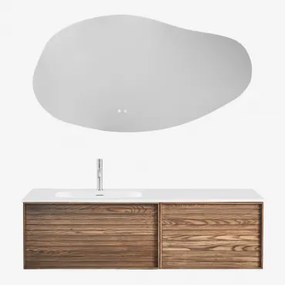 Conjunto De Móveis De Banheiro Em Madeira Solea Com Pia Integrada Madeira Natural & Led Irregular E Antiembaciamento 140x75 Cm Riben & - Sklum