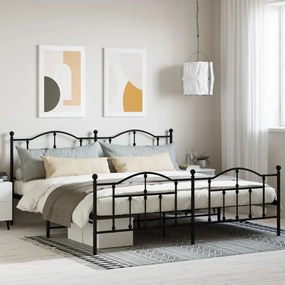 Estrutura de cama com cabeceira e pés 200x200 cm metal preto