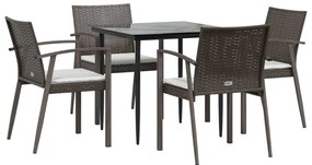 5 pcs conjunto de jantar p/ jardim c/ almofadões vime PE e aço