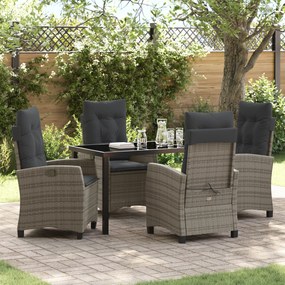 vidaXL Conjunto de Jantar pro Jardim em Rattan Poliéster com 5 Peças e Almofadas Cinzas